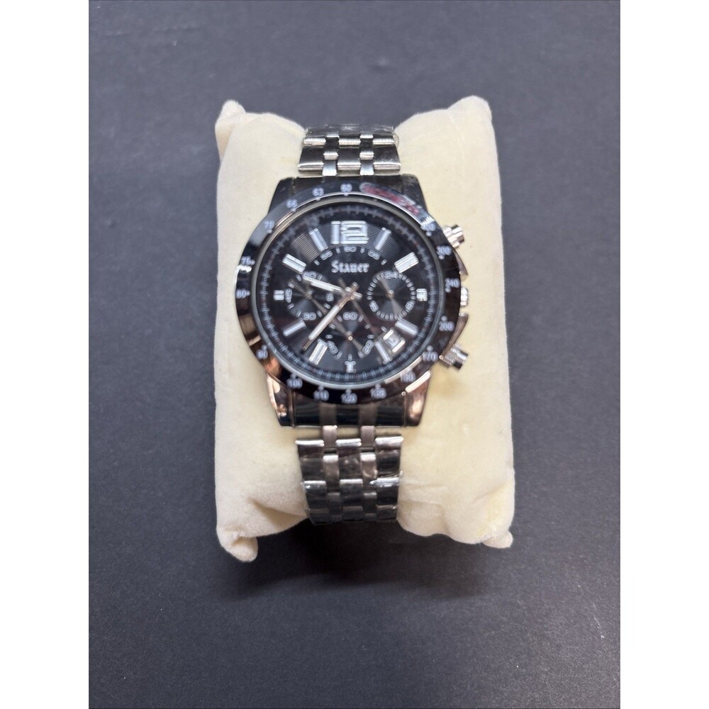 Stauer Jet-Setter Chronograph Black Dial Tachymeter Mens Wristwatch